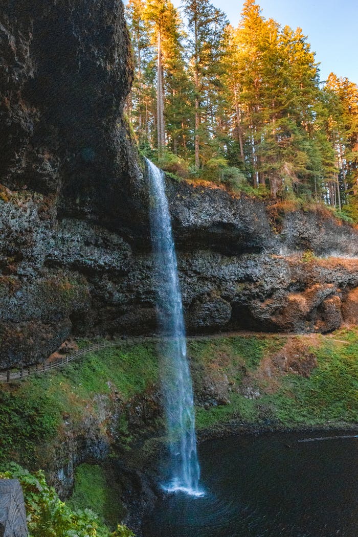 Waterfall in fall at Silver Falls State Park, Oregon